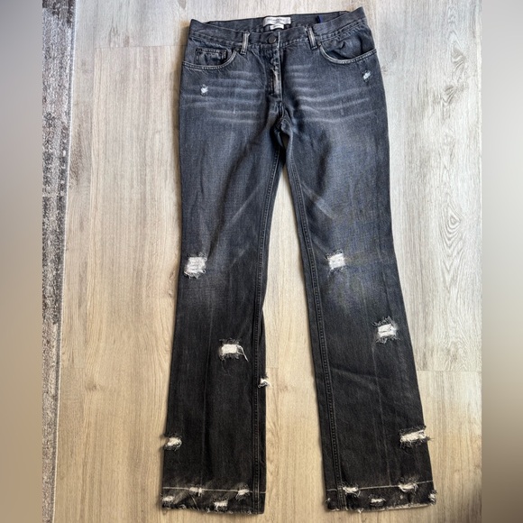 YSL Distressed Denim Faded Style Black Mid Rise Bootcut Jeans Edgy Cool Medium - Picture 3 of 11